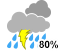 Showers. Risk of thunderstorms (80%)